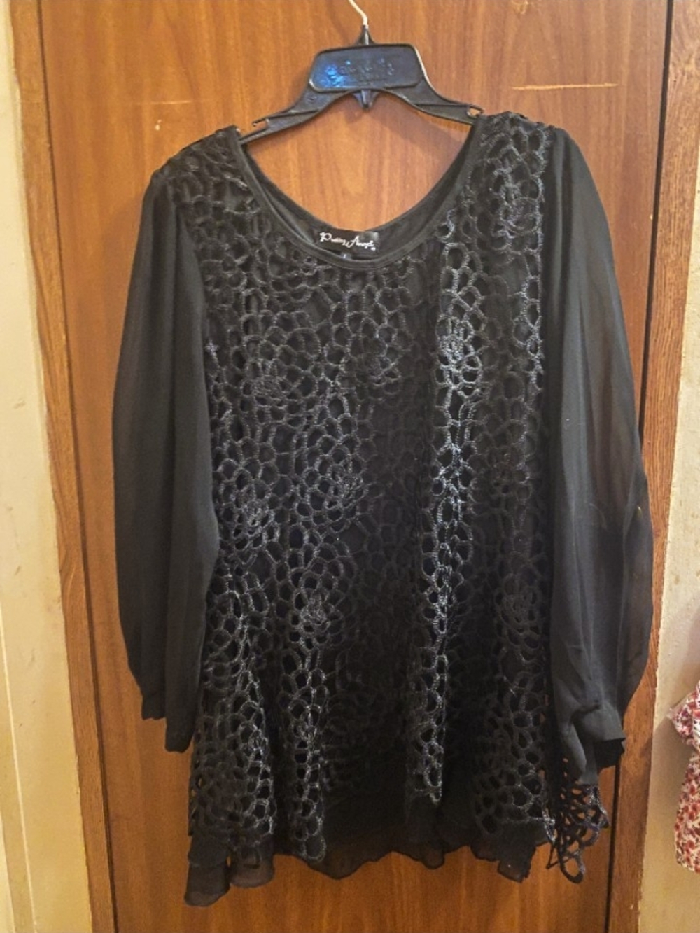 Pretty Angel Sz Lg Black Silk Blend Crotched Overlay Whimsygoth Steampunk Tunic